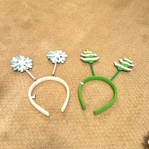 2 - Plush White & Blue Snowflakes & Christmas Tree Headbands